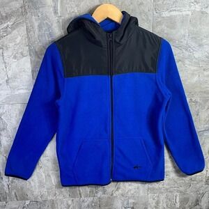Blue and black hooded fleece jacket with zipper pockets Kids XL 14-16 youth